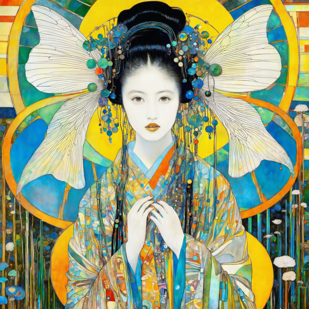 A Serene Maiden in an Art Nouveau Dreams